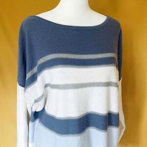 Liz Claiborne Blue Striped Sweater with Metallic Silver Detail XL